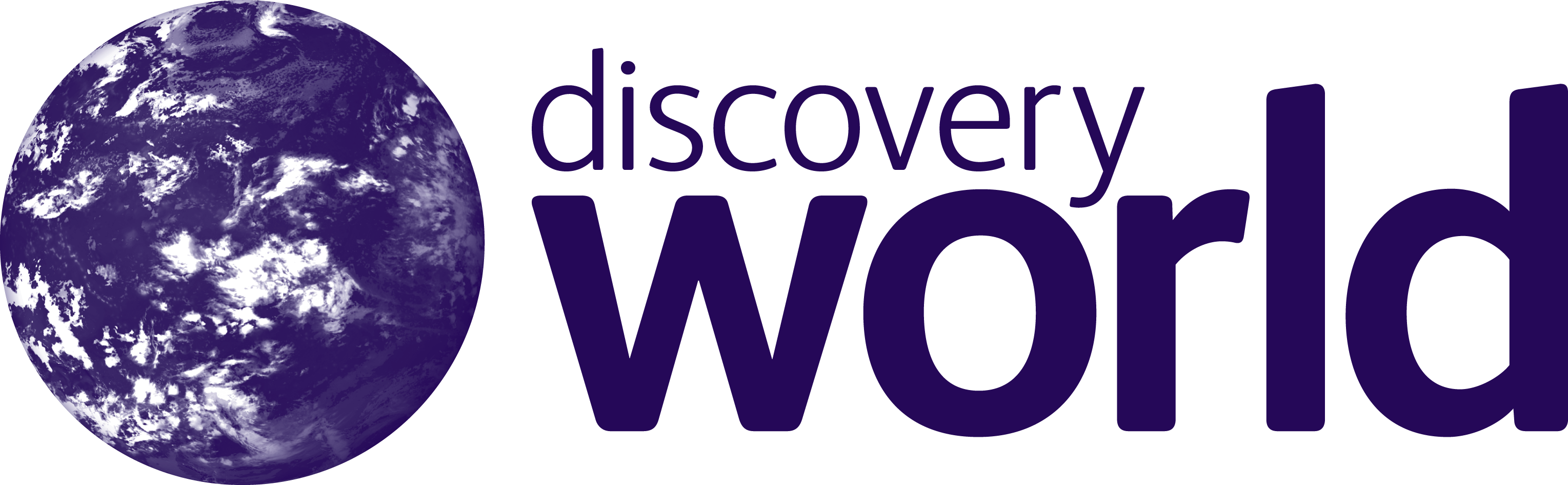 標誌 桌布 壁紙 — 一個紫色地球儀旁邊有粗體紫色文字寫著 discovery world，背景為黑色。