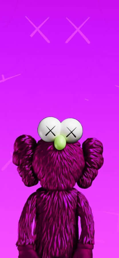 Cool Kaws 桌布 壁紙 — 一個紫色毛茸茸的KAWS角色，雙眼交叉，站在充滿活力的洋紅色背景前，背景上有模糊的X標記。