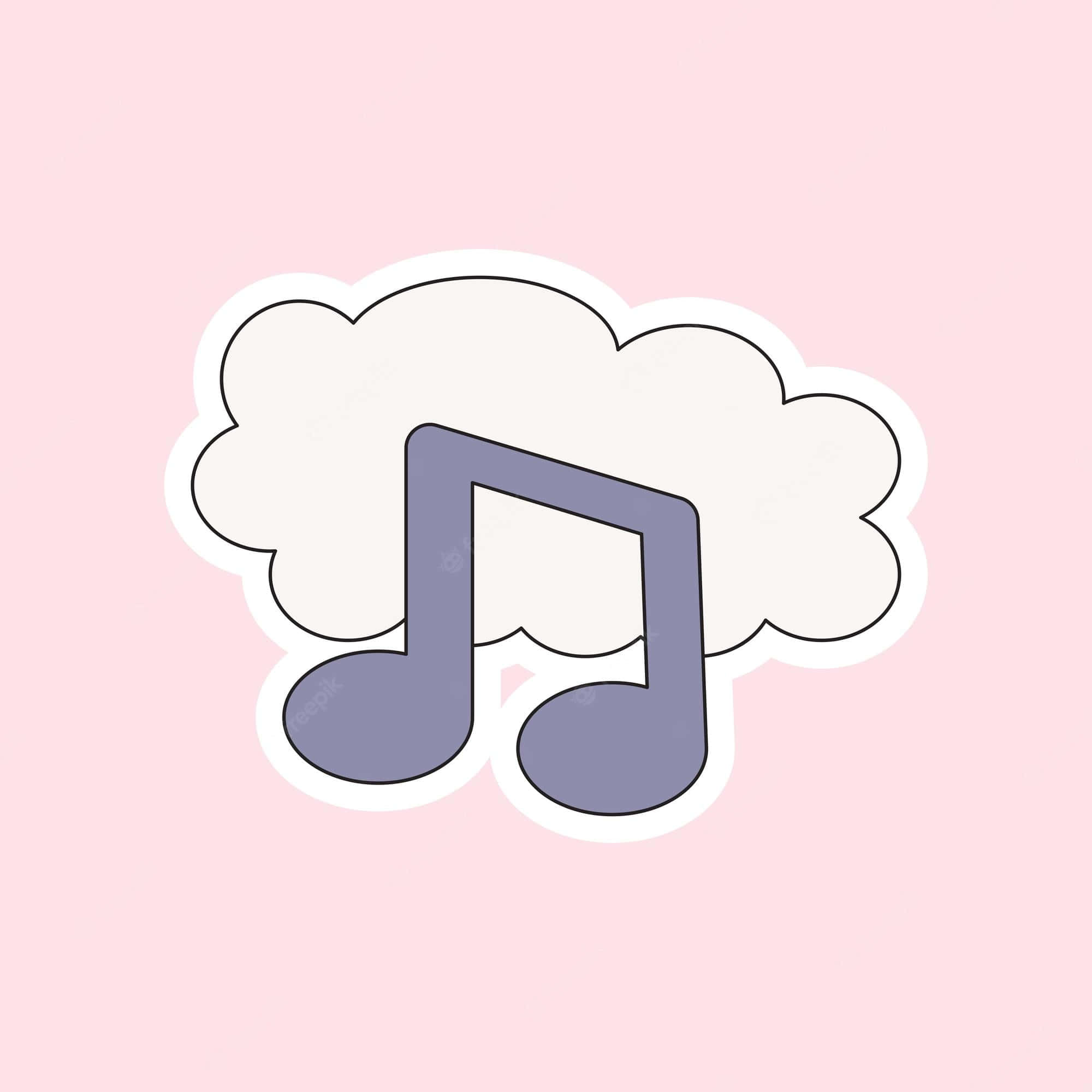 音樂美學 桌布 壁紙 — 一個紫色音符圖示，帶有白色雲朵輪廓，置於柔和粉紅色背景上。