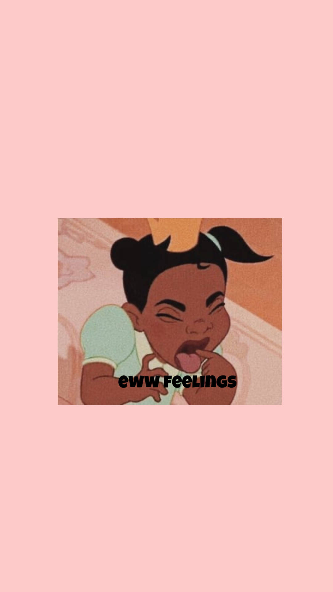 卡通小孩伸出舌頭，附有「eww feelings」文字 — 壞女孩 GIF 壁紙