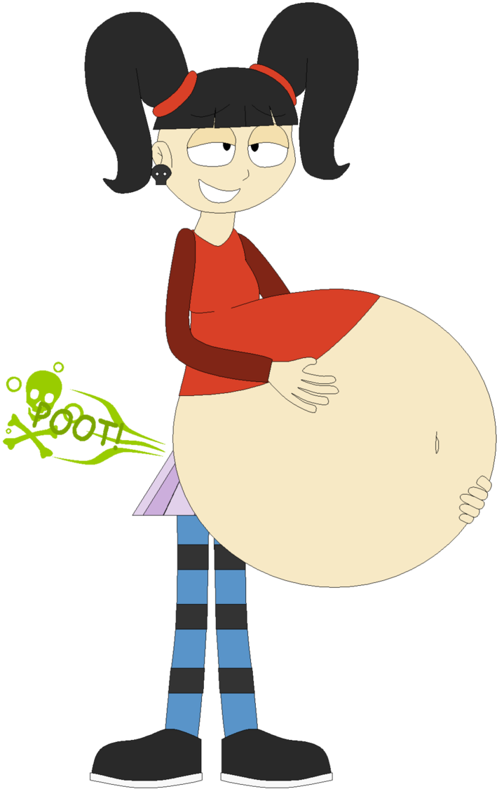Fart 桌布 壁紙 — 一個紮辮子的卡通女孩穿著紅色襯衫，抱著一個巨大的米色球，一個綠色外星生物從她身後探頭出來。