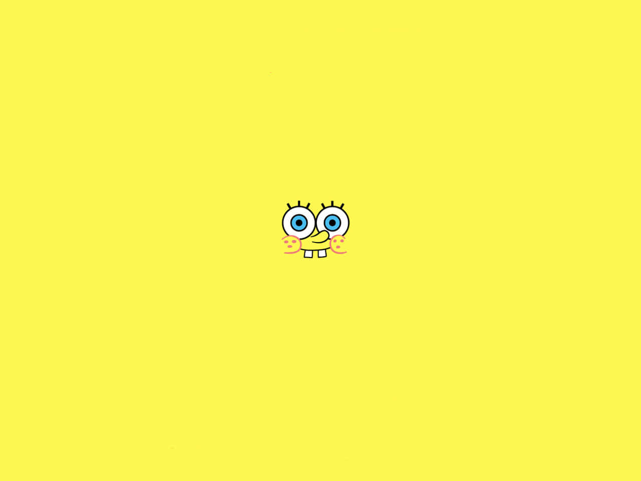 Yellow Aesthetic Desktop 桌布 壁紙 — 一個細小的卡通海綿角色，有大藍色眼睛和微笑，置中在純黃色背景上。
