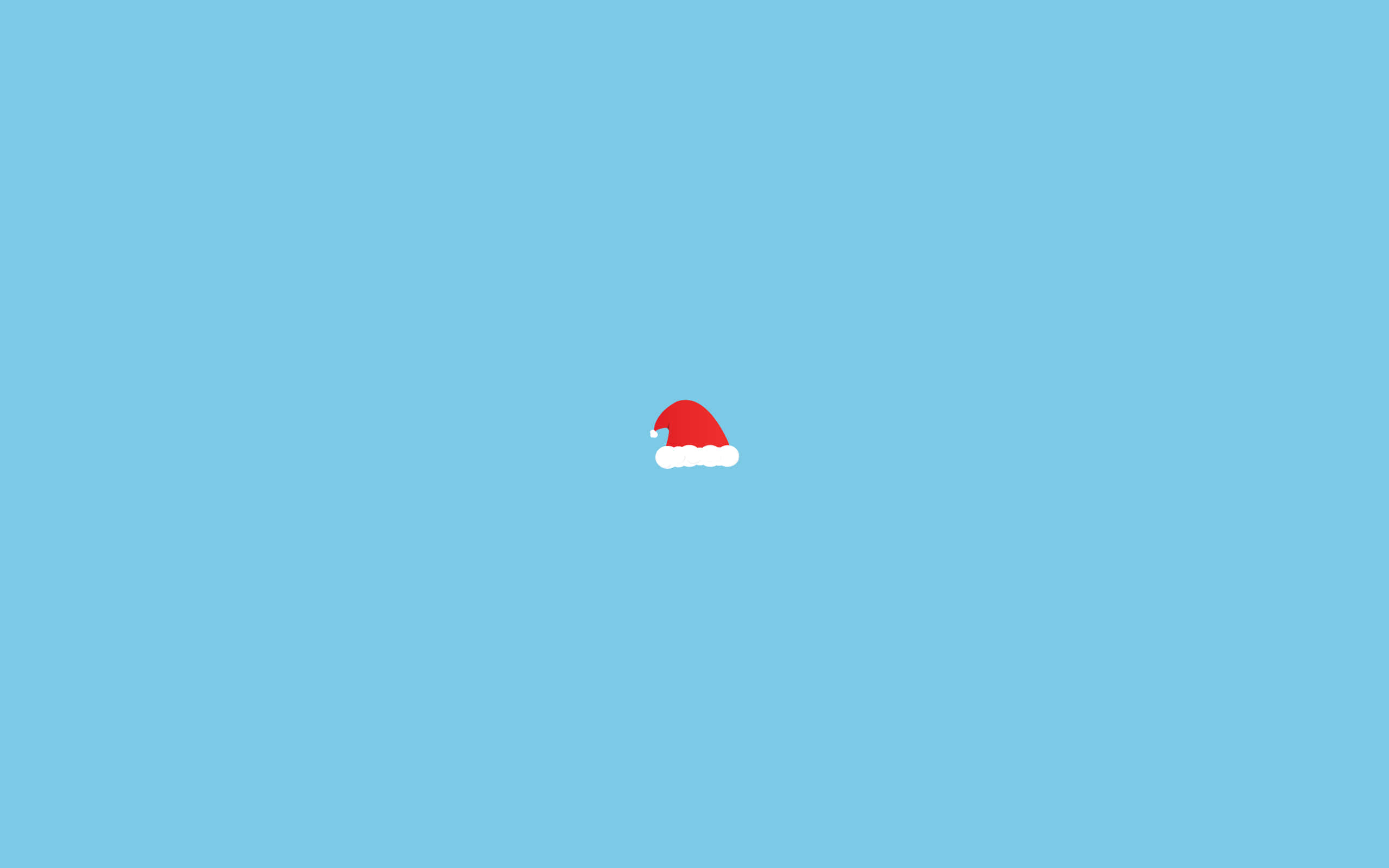 Minimalist Christmas Desktop 桌布 壁紙 — 一個細小的紅白聖誕帽居中於純淺藍色背景上。
