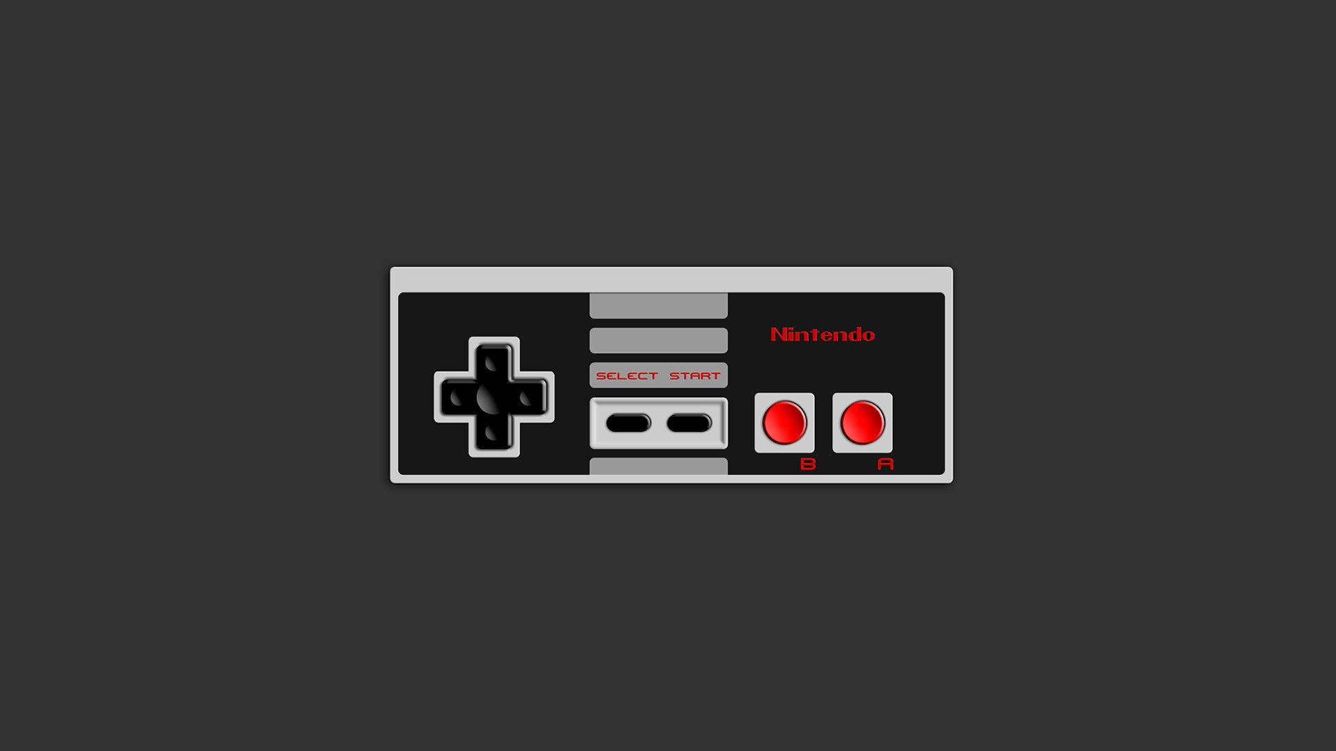 紅白機 桌布 壁紙 — 一個經典的黑色和紅色Nintendo Entertainment System控制器，居中放置在深灰色背景上。