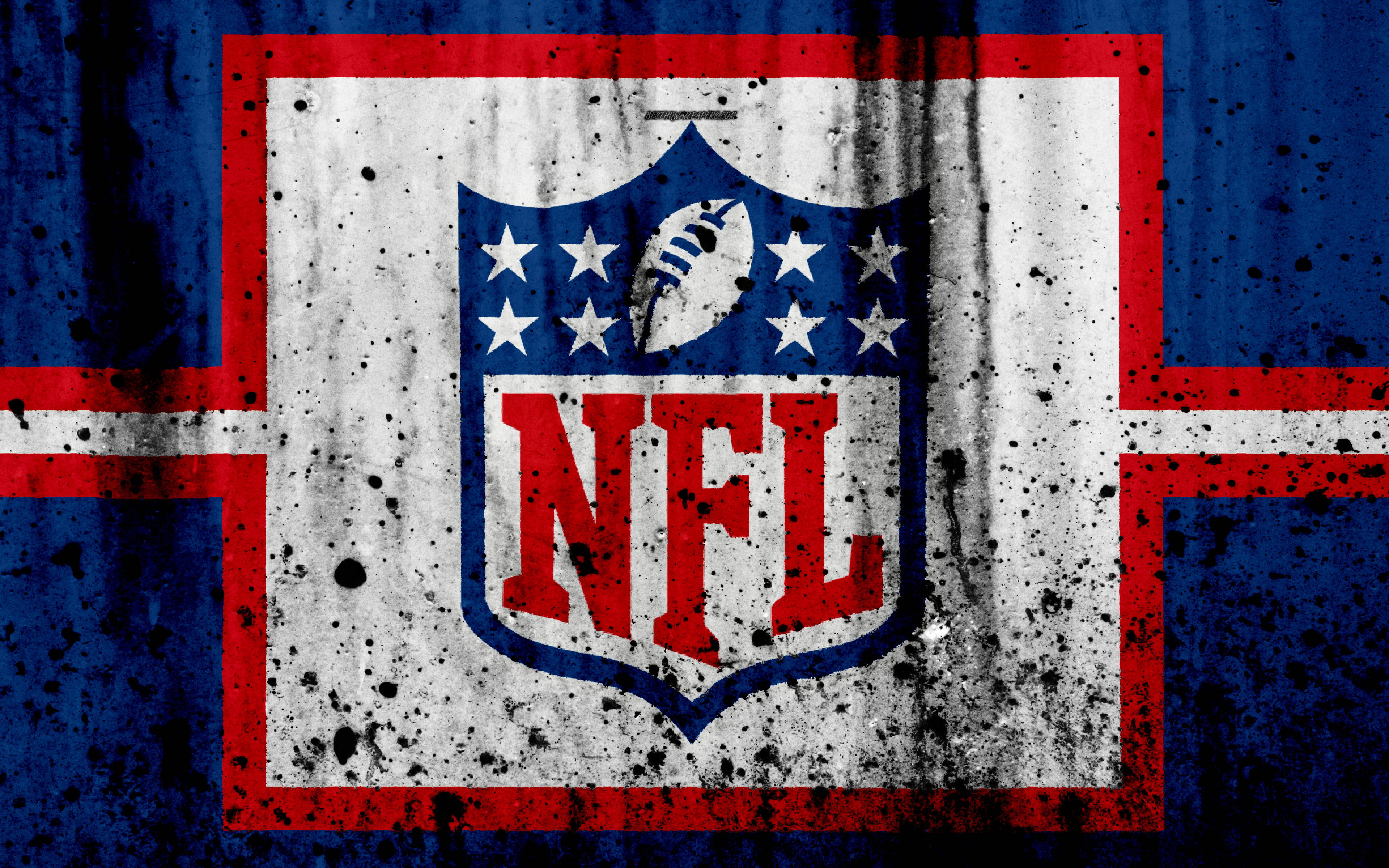 NFL 桌布 壁紙 — 一個經風化的NFL標誌，帶有紅、白、藍色，在紋理背景上濺有黑色油漆。