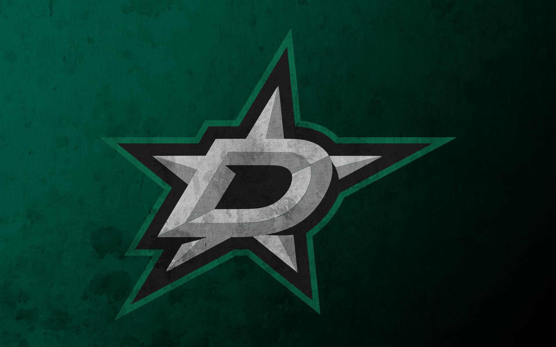 Dallas Stars 桌布 壁紙 — 一個經風化的達拉斯星隊標誌，星形內有銀色D字，置於有紋理的深綠色背景上。