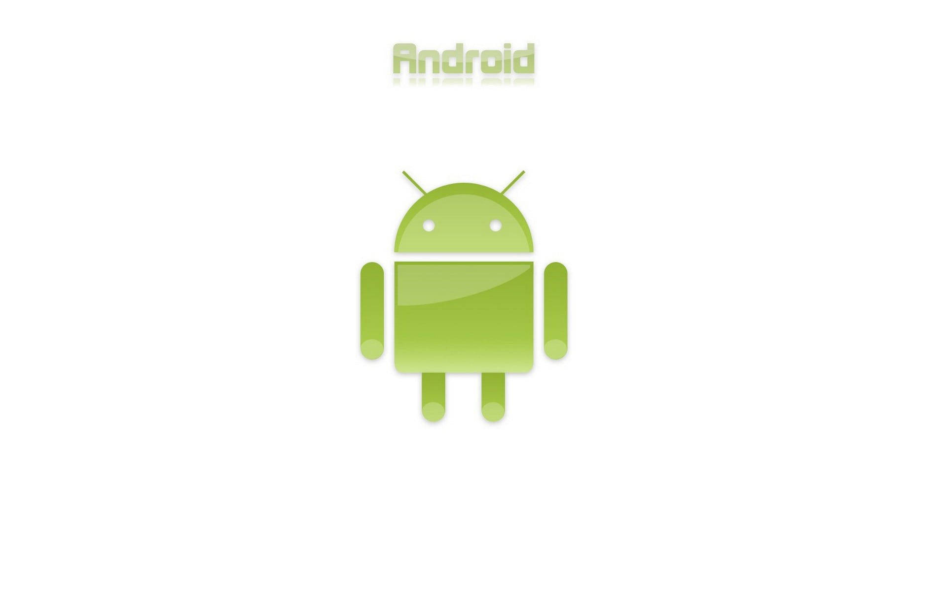 Android Desktop 桌布 壁紙 — 一個綠色Android機器人吉祥物，居中於純白色背景上，上方有Android字樣。