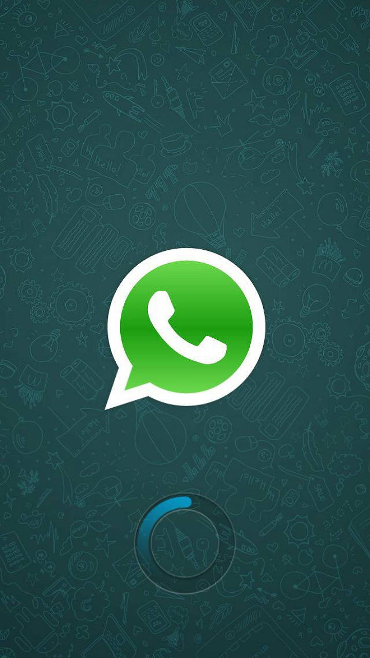 WhatsApp 桌布 壁紙 — 一個綠色WhatsApp標誌置中於深藍綠色背景上，帶有微弱的白色線條藝術圖標。