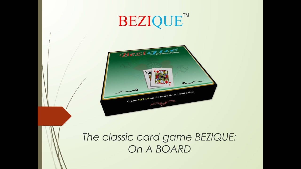 Playing Cards 桌布 壁紙 — 一個綠色和黑色的BeziQue卡牌遊戲盒，上面展示兩張撲克牌，背景為淺米色。