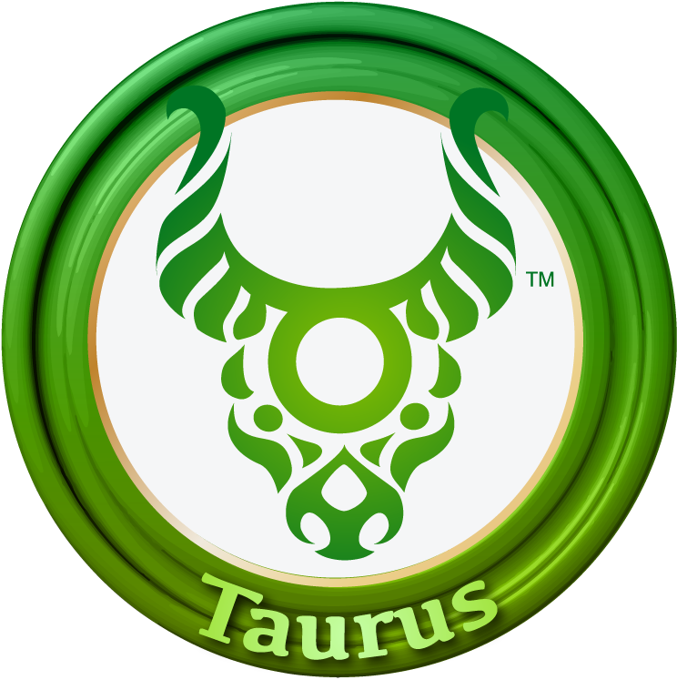 taurus 桌布 壁紙 — 一個綠色圓形標誌，帶有風格化的公牛頭和流暢的角，下方有Taurus字樣。