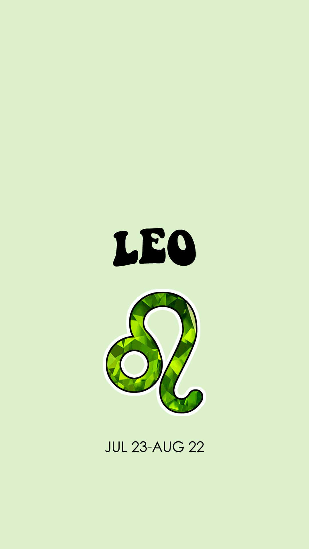 Leo 桌布 壁紙 — 一個綠色寶石紋理的獅子座星座符號，居中在淺綠色背景上，帶有黑色文字。