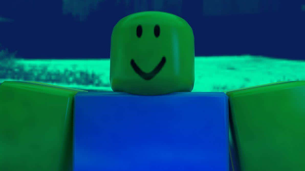 Smile 桌布 壁紙 — 一個綠色方塊頭像的特寫，笑臉在霓虹綠光下發光。
