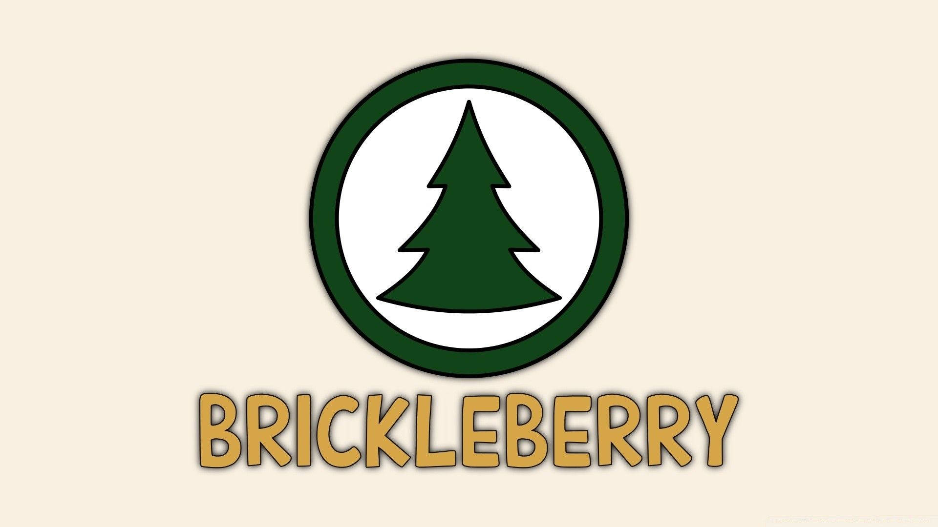 動畫 桌布 壁紙 — 一個綠色松樹標誌在圓形框架內，下方有「BRICKLEBERRY」字樣，背景為米色。