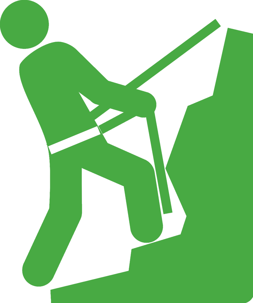 攀爬 桌布 壁紙 — 一個綠色火柴人攀岩者使用繩索和安全帶攀爬陡峭的懸崖，背景為黑色。