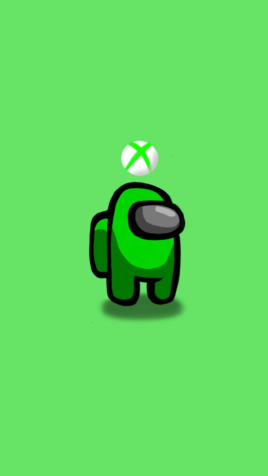 綠色Among Us角色將Xbox標誌平衡在頭頂。 — Among US 壁紙