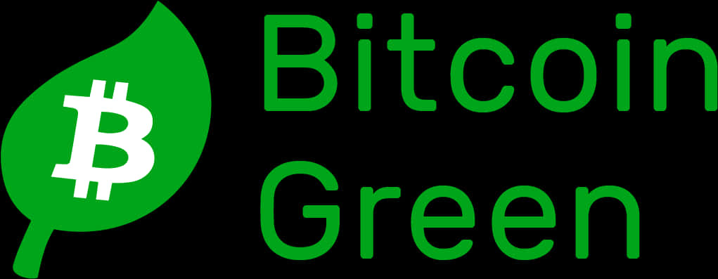 比特幣 桌布 壁紙 — 一個綠色的Bitcoin標誌在葉形裡面，旁邊是粗體綠色文字「Bitcoin Green」，背景為黑色。