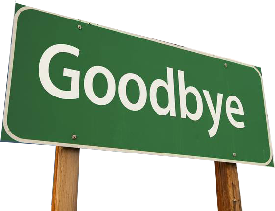 Goodbye 桌布 壁紙 — 一個綠色路邊標誌，上面有白色「Goodbye」文字，安裝在木柱上，背景為黑色。