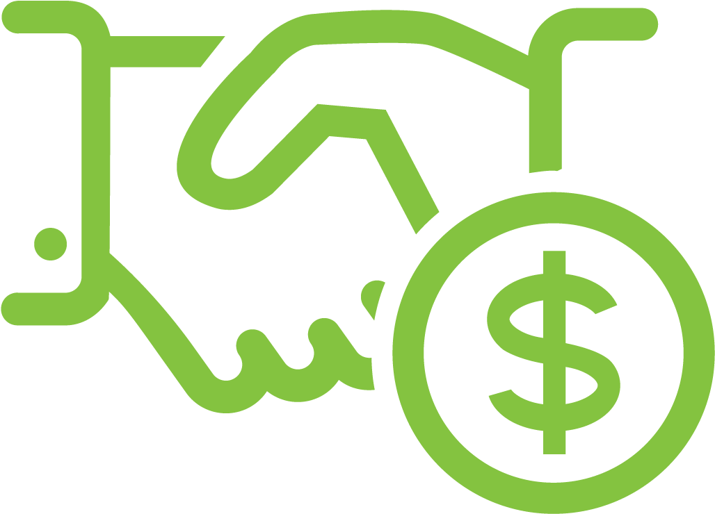 Sales 桌布 壁紙 — 一個綠色風格化的握手圖示與美元符號融合，象徵財務協議或合作夥伴關係。