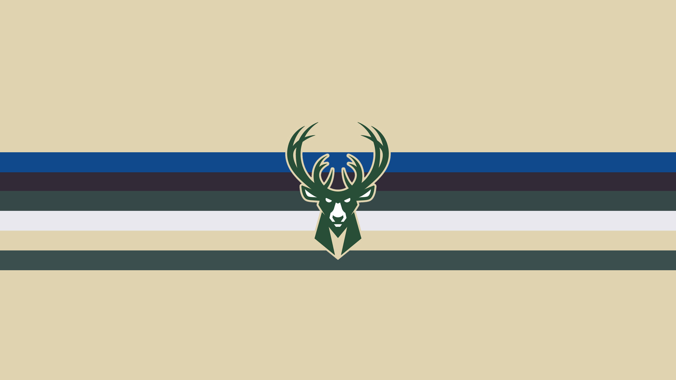 Bucks 桌布 壁紙 — 一個綠色鹿頭標誌，居中於藍色、黑色、白色和米色的水平條紋上。