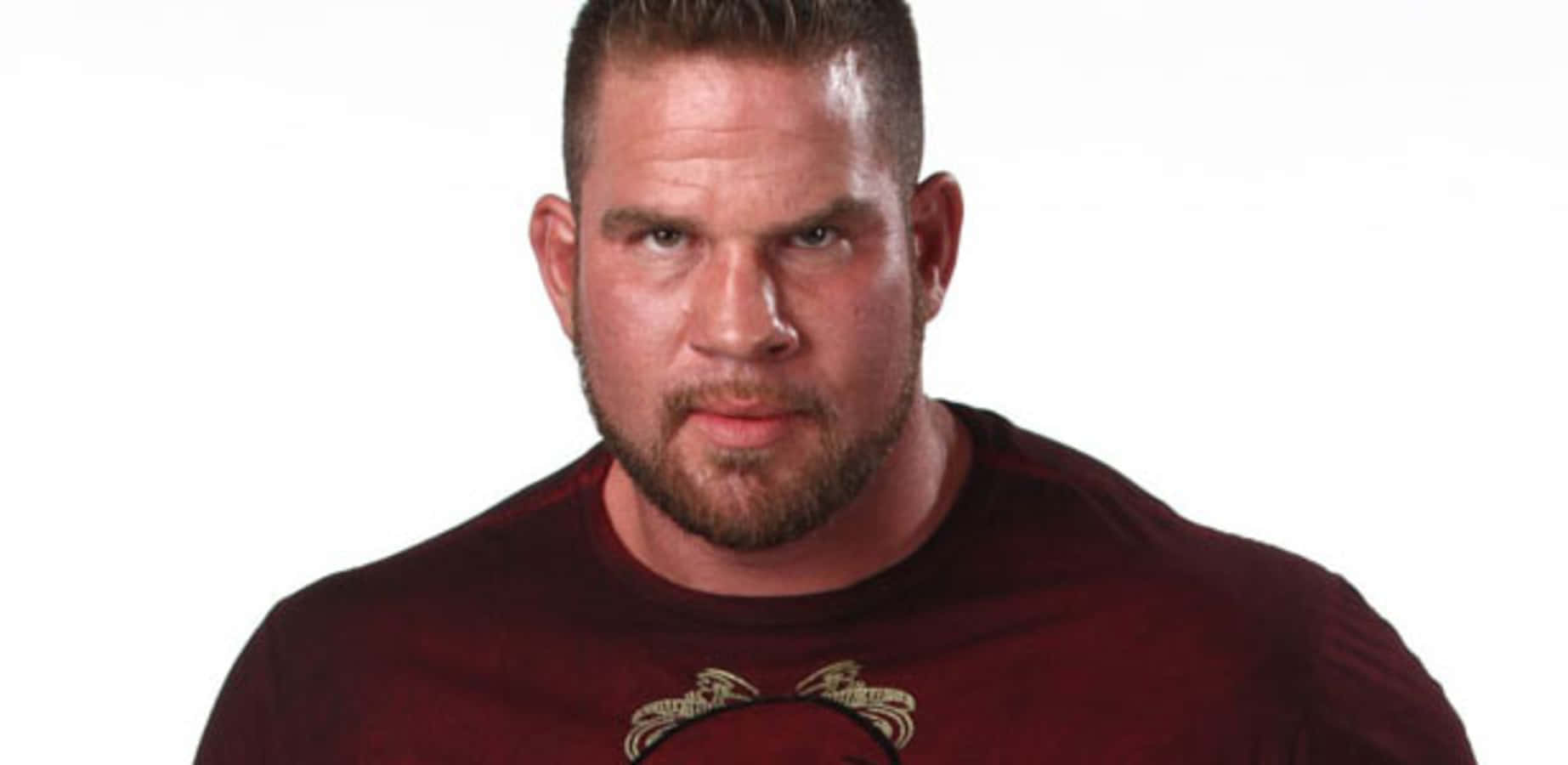 WWE 桌布 壁紙 — 一個肌肉發達、留鬍鬚的男人，穿著酒紅色T恤，在純白背景前凝視鏡頭。