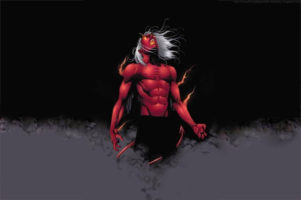 紅皮膚、白髮、有角的惡魔從煙霧中出現。 — 惡魔 壁紙