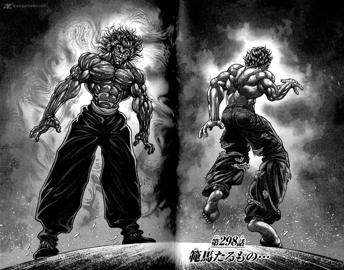 動漫男孩 桌布 壁紙 — 一個肌肉發達、頭髮狂野的動漫戰士強勢地站在懸崖上，而另一個角色則在煙霧繚繞的背景中向前猛衝。