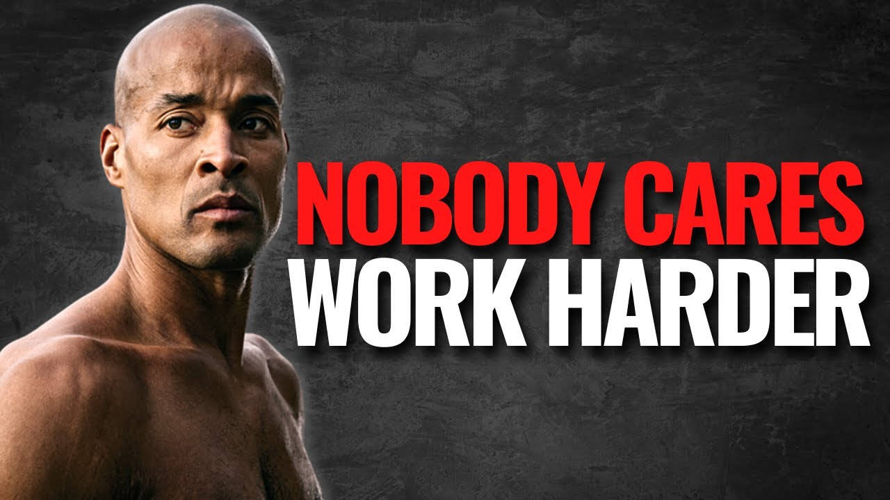 激勵文字「nobody cares work harder」旁邊是一個堅定的肌肉男。 — 勵志動圖 壁紙
