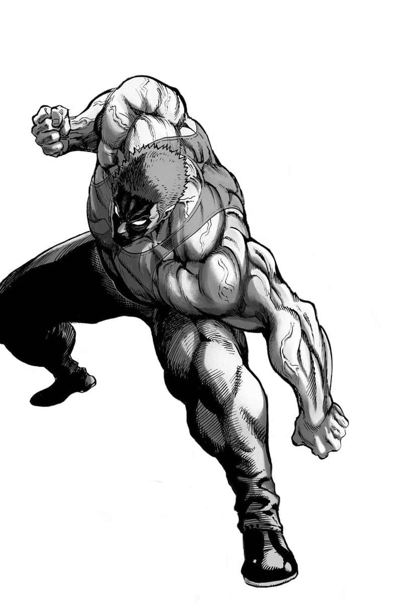 Tanktop Master 桌布 壁紙 — 一個肌肉發達的動漫戰士，擺出動態戰鬥姿勢，表情強烈，陰影細節豐富。