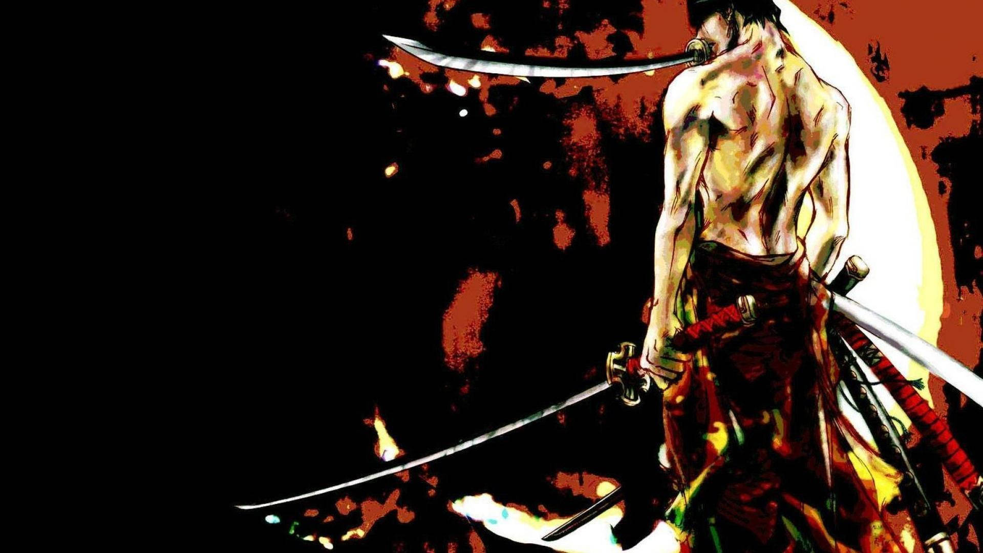 動漫戰士持劍，熾熱背景 — 索隆 GIF 壁紙