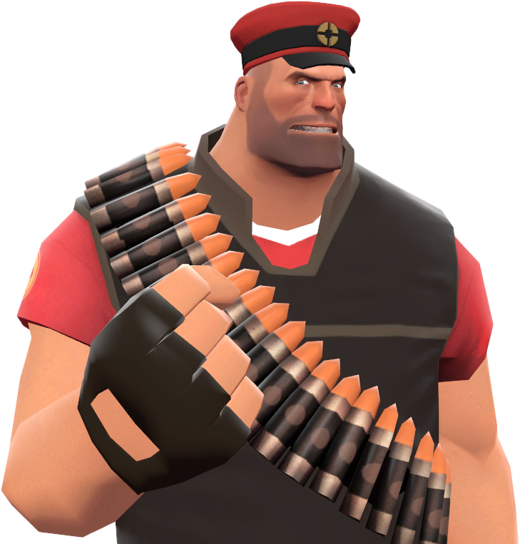 Tf2 桌布 壁紙 — 一個肌肉發達的卡通士兵，戴著紅色帽子和背心，胸前掛著一條沉重的彈藥帶，表情嚴肅。