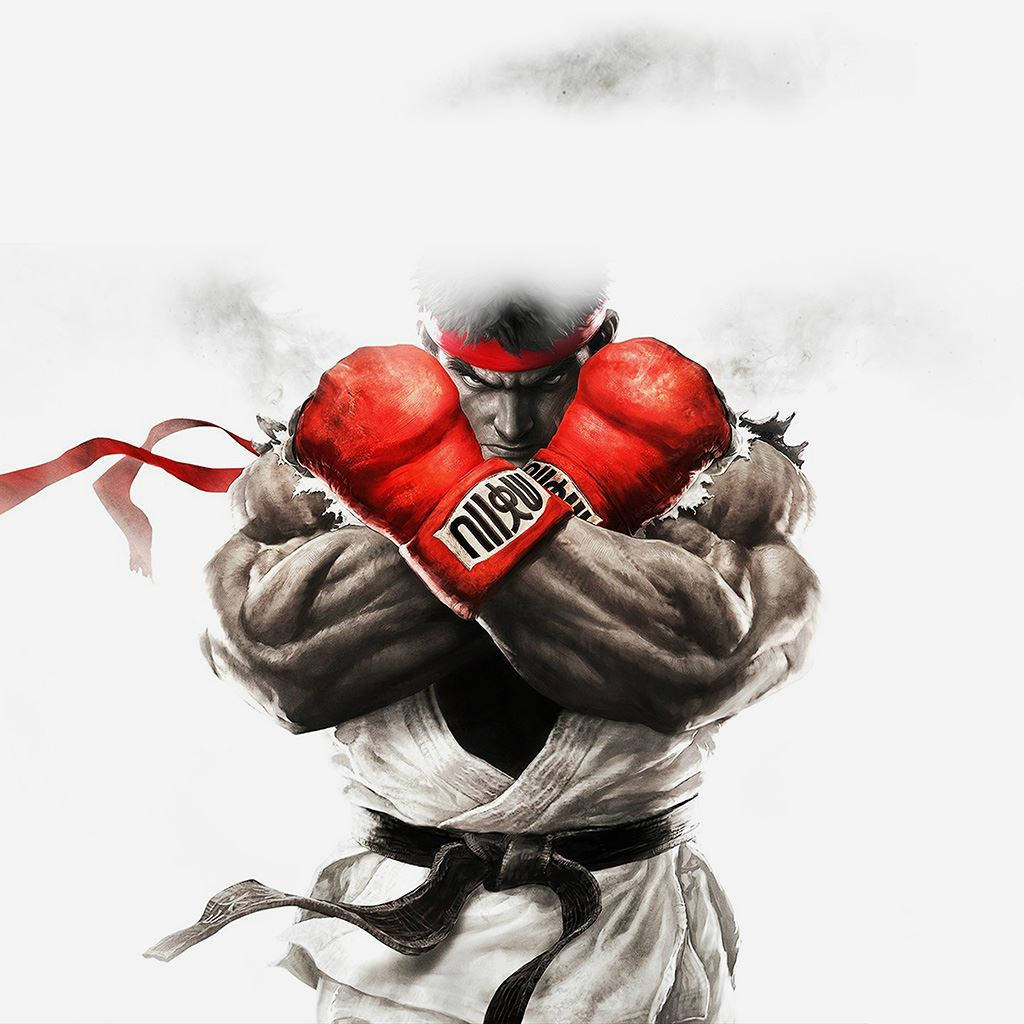 Cool Boxing 桌布 壁紙 — 一個肌肉發達的戰士，戴著紅色手套和白色道服，在純白背景前握緊拳頭，頭頂冒出蒸汽。