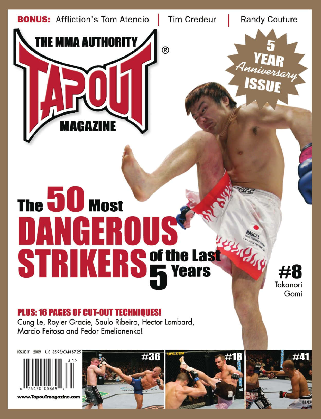 UFC 桌布 壁紙 — 一個肌肉發達的戰士在雜誌封面上踢腿，封面有粗體紅色文字和MMA戰士的動作照片。