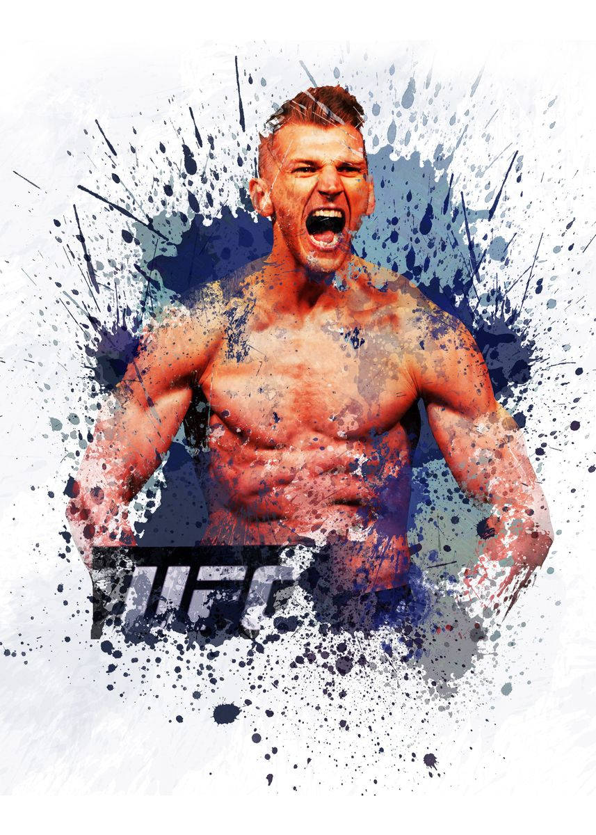 UFC 桌布 壁紙 — 一個肌肉發達的戰士激烈咆哮，顏料飛濺在他周圍爆炸，形成動態的數位藝術構圖。