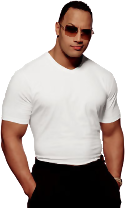 the rock eyebrow 桌布 壁紙 — 一個肌肉發達的男人穿著白色T恤和黑色褲子，雙手插袋，戴著太陽眼鏡，自信地站在黑色背景前。