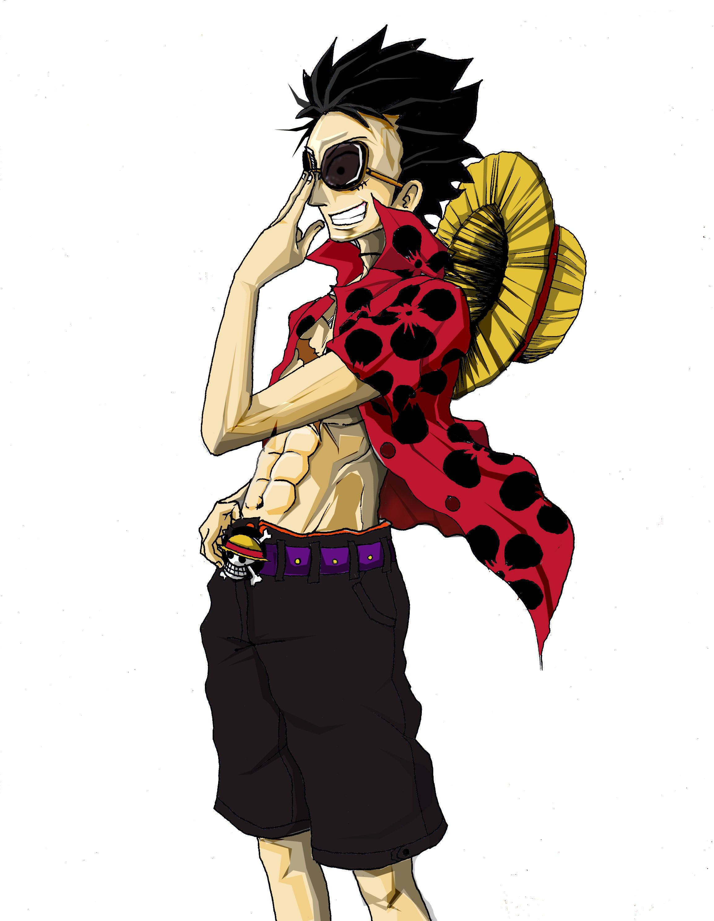 luffy 4K 桌布 壁紙 — 一個自信滿滿的動漫海盜，擁有尖刺黑髮和紅色圓點圍巾，單手托臉擺姿勢。