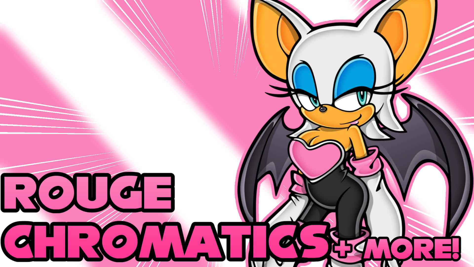 Rouge The Bat 桌布 壁紙 — 一個自信的動漫蝙蝠角色，白色毛皮，藍色眼睛，粉紅色點綴，在充滿活力的粉紅色和白色背景前擺姿勢。