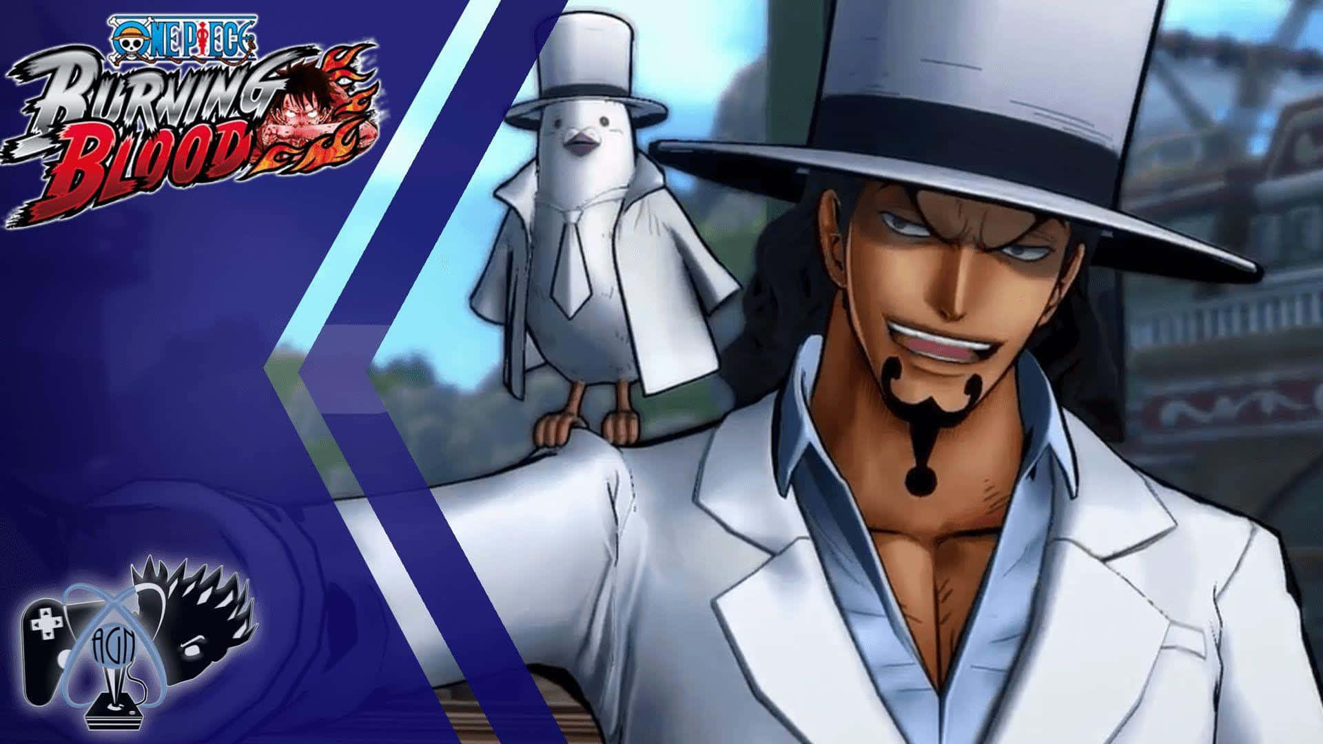 來自《One Piece Burning Blood》遊戲的動漫角色，身穿白色西裝和高帽，帶著小鳥同伴。 — Fire Emblem Warriors 壁紙