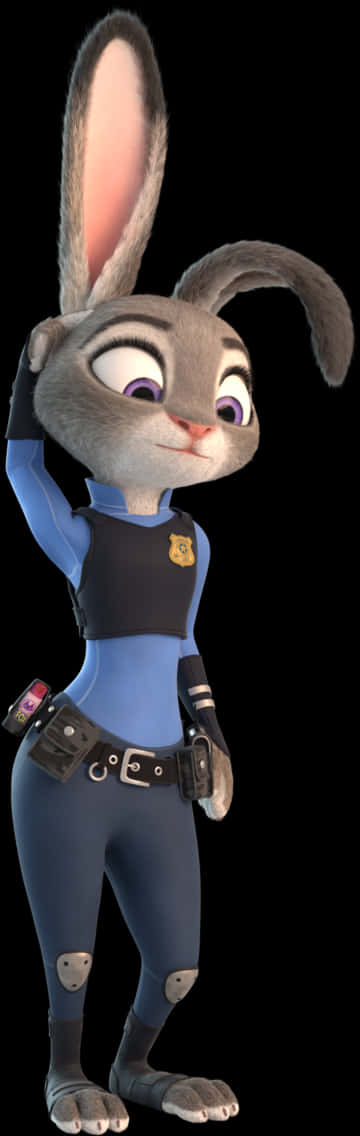 Disney Character 桌布 壁紙 — 一個自信的動畫兔子警察穿著藍色制服站在黑色背景前。