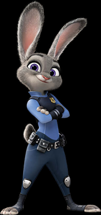 Disney Character 桌布 壁紙 — 一個自信的動畫兔警官雙手交叉站立在黑色背景前。