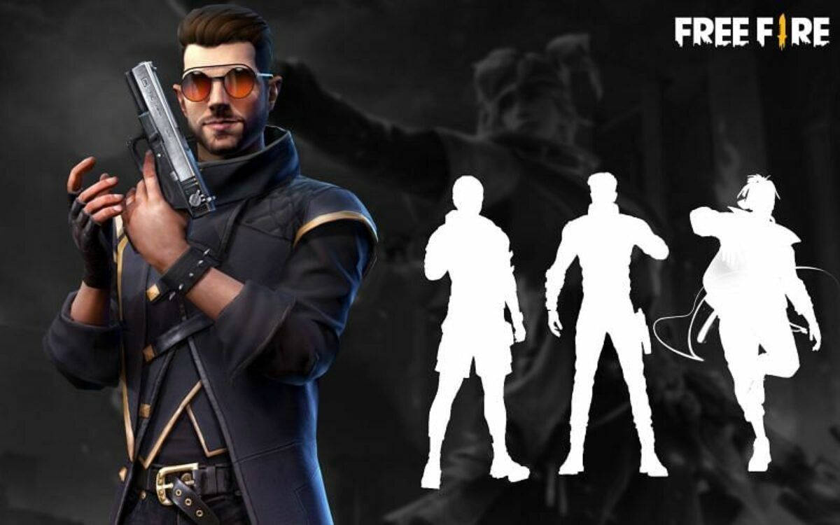 game 桌布 壁紙 — 一個自信的男性遊戲玩家，身穿深色戰術裝備和橙色太陽眼鏡，手持手槍，身後有三個白色角色剪影，背景煙霧瀰漫。