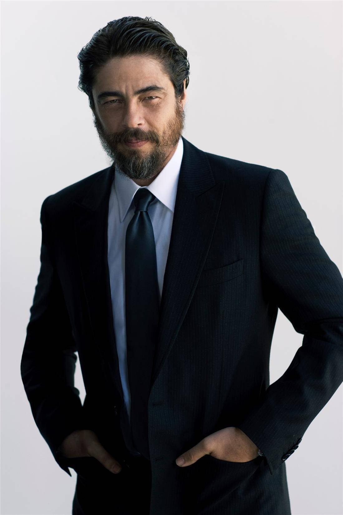 Celebrity 桌布 壁紙 — 一個自信的鬍鬚男人，身穿深色西裝，雙手插袋，站在白色背景前面。