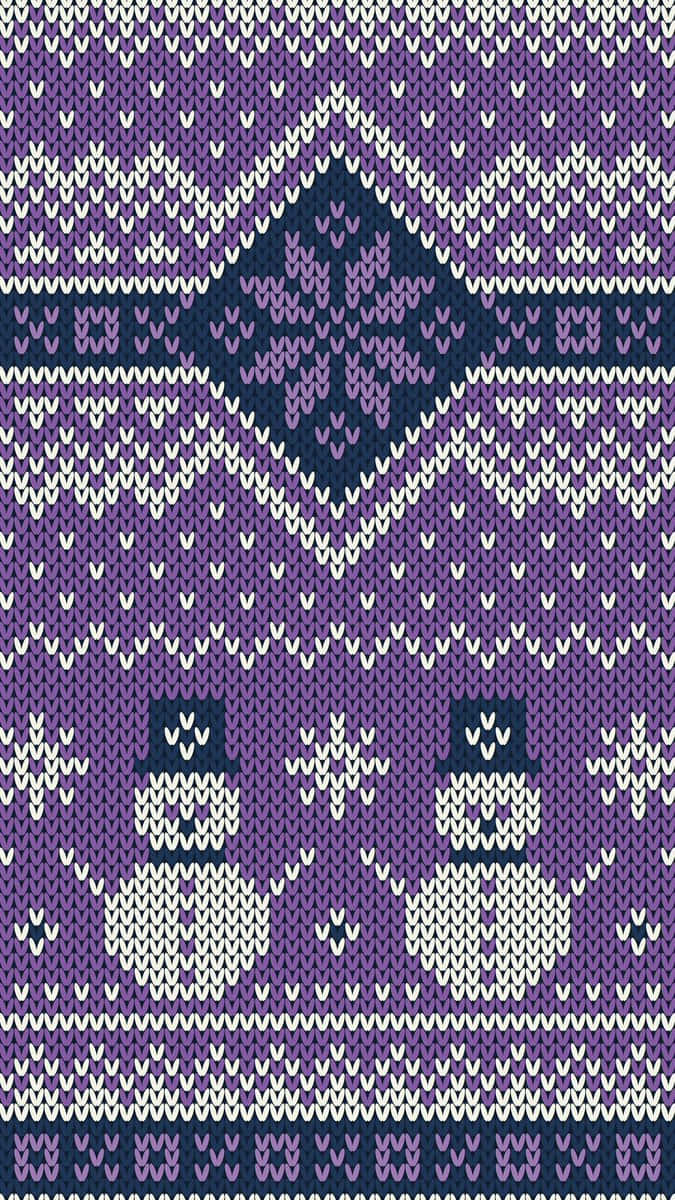 紫色和白色針織毛衣圖案，帶有雪人和雪花。 — 雪人 壁紙