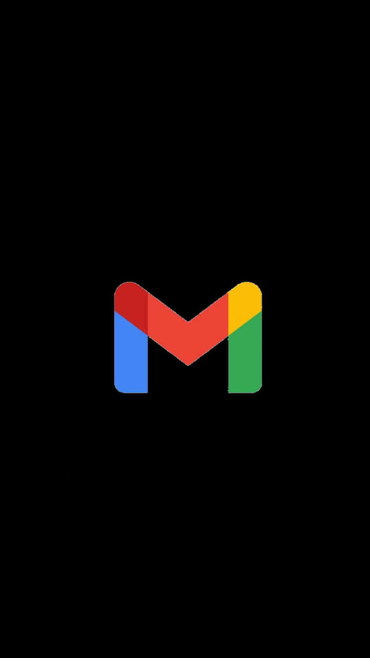 Gmail 動圖 桌布 壁紙 — 一個色彩繽紛的Gmail標誌，居中放置在純黑色背景上，帶有鮮明的幾何形狀。