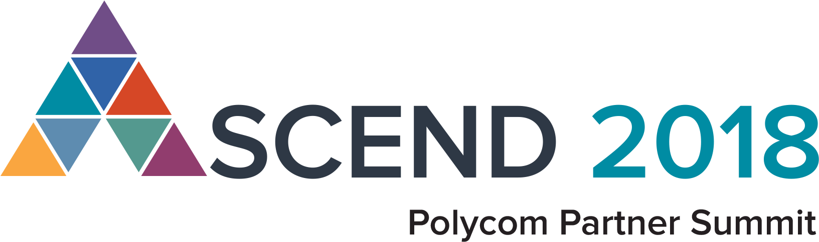 紐西蘭 桌布 壁紙 — 一個色彩繽紛的三角形標誌，上面有「ASCEND 2018 Polycom Partner Summit」文字，背景為黑色。