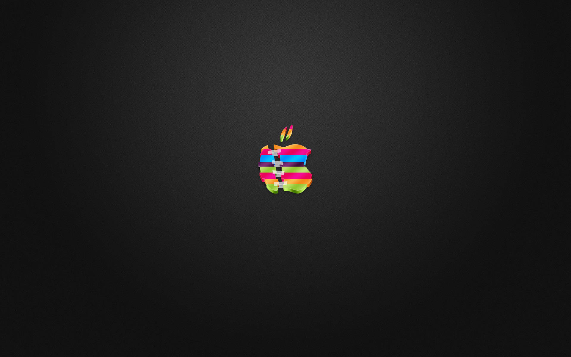 桌布 壁紙 — 一個色彩繽紛的彩虹條紋Apple標誌，居中放置在深色漸變背景上。