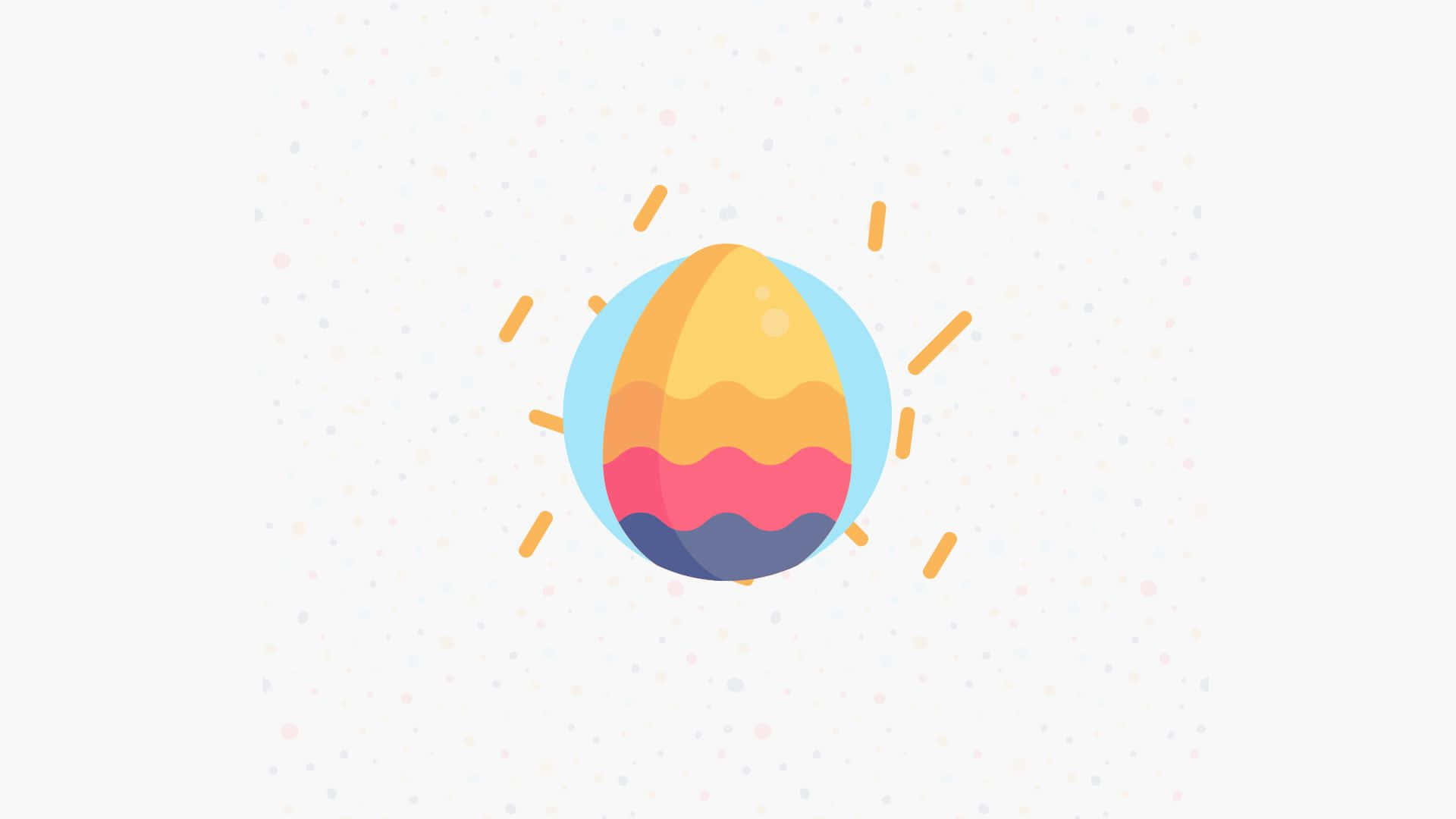 Egg 桌布 壁紙 — 一個色彩繽紛的復活節蛋，帶有黃色、粉紅色和藍色條紋，在斑點淺色背景上散發出歡樂的光芒。