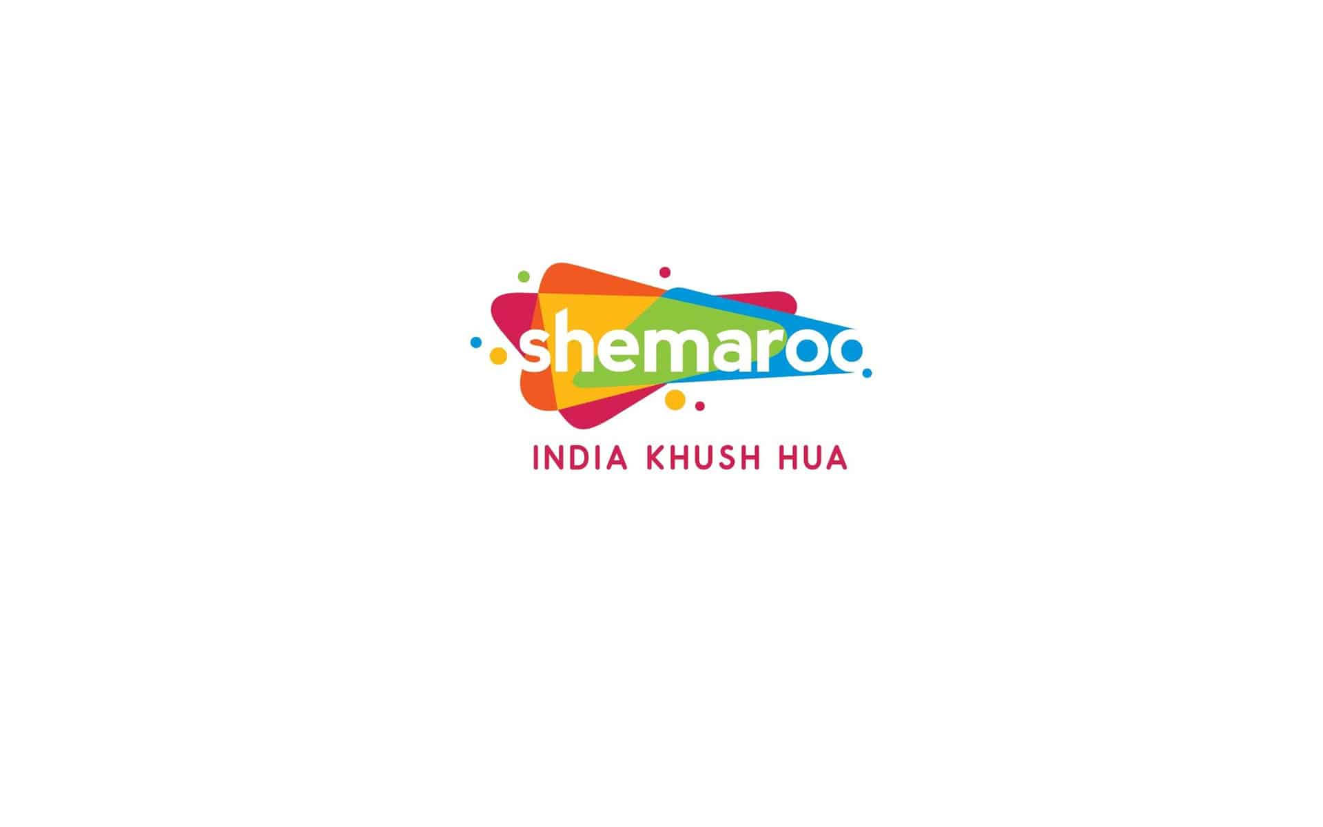 標誌 桌布 壁紙 — 一個色彩繽紛的抽象標誌，上面有文字 'shemaroc' 和 'INDIA KHUSH HUA'，背景為純白色。