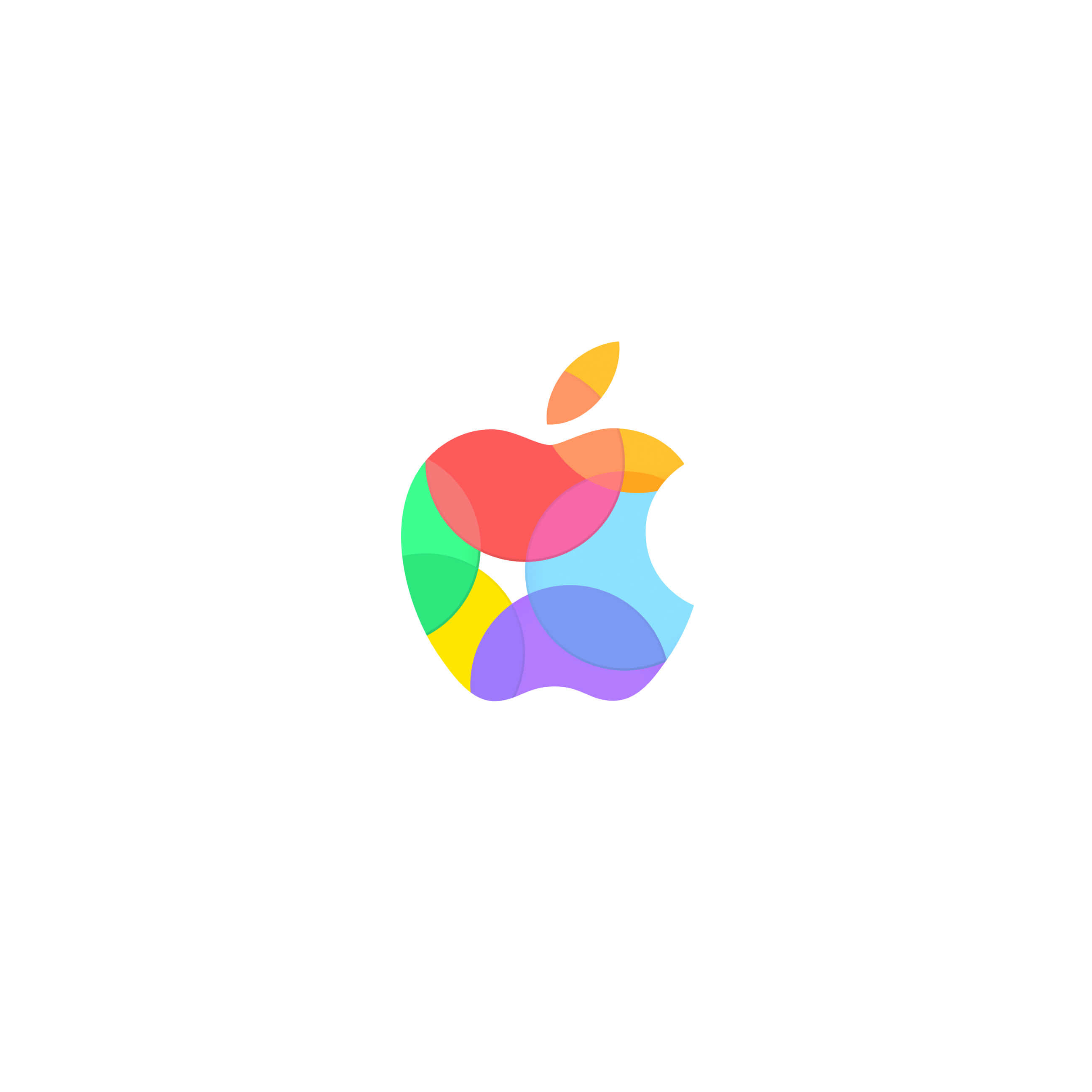 White iPad 桌布 壁紙 — 一個色彩繽紛的抽象蘋果標誌，帶有重疊的半透明圓圈，背景為白色。