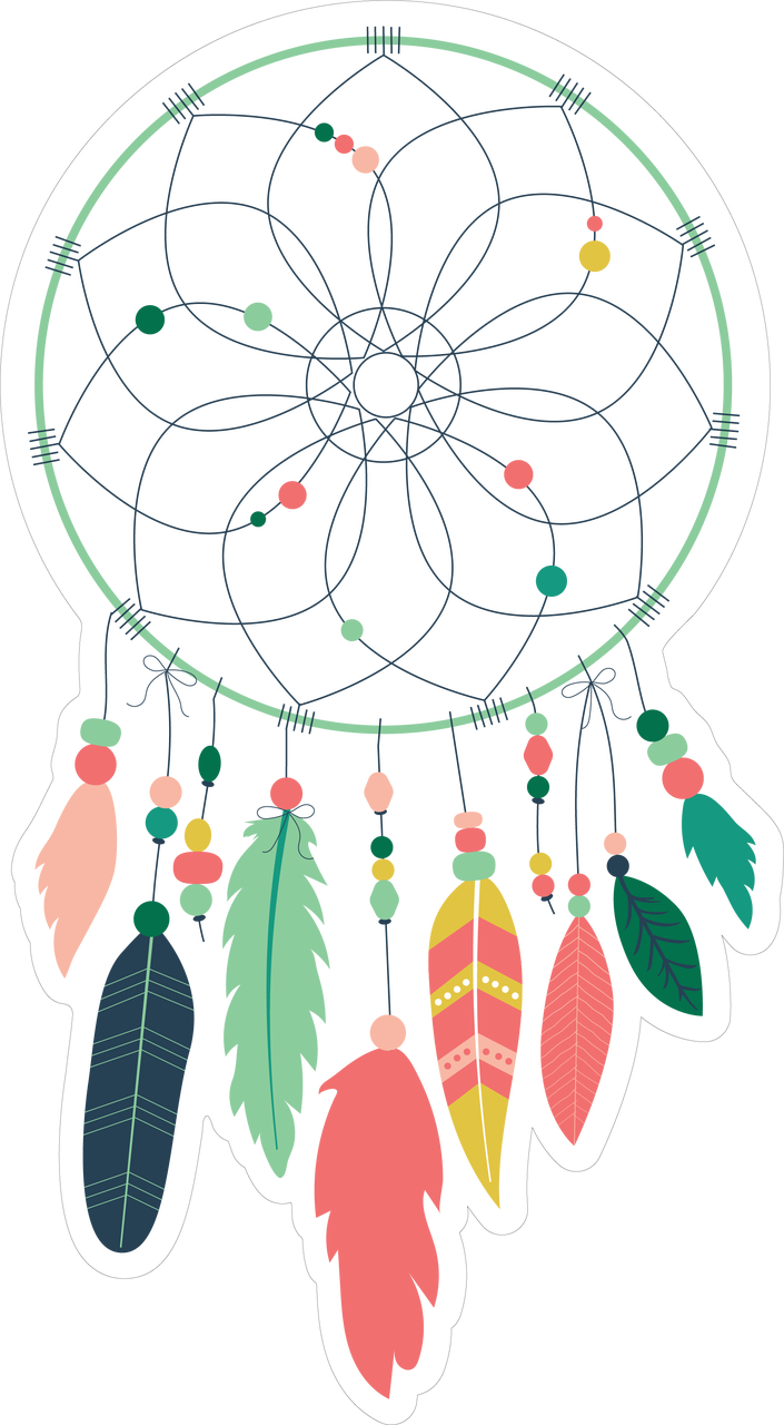 dreamcatcher 桌布 壁紙 — 一個色彩繽紛的捕夢網，帶有幾何圖案的網和懸掛的羽毛和珠子，背景為黑色。