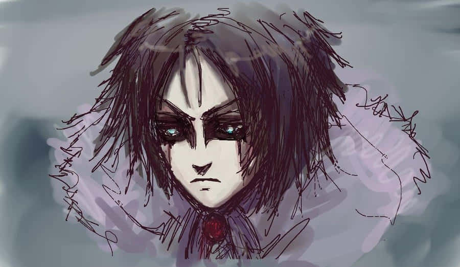 Bleach Muramasa 桌布 壁紙 — 一個草圖風格的動漫角色，凌亂的深色頭髮和強烈的藍色眼睛，帶著嚴肅的表情凝視。